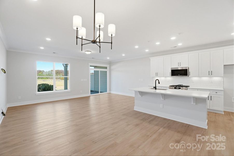Open kitchen, dining area & family room