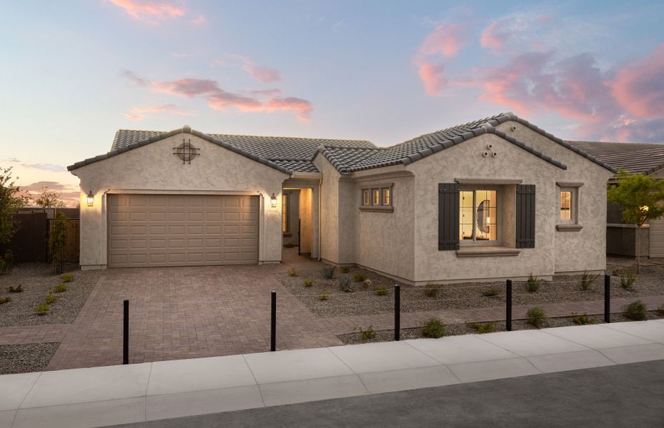 Front exterior of a new home in Soleo, San Tan Valley, AZ, highlighting curb appeal (Image 1). Front exterior of a new home in Soleo, San Tan Valley, AZ, highlighting curb appeal (Image 1).