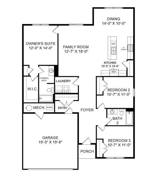 2D floor plan layout for the Caldwell by Keystone Custom Homes in Windermere Farms, Waxhaw, NC (Image 3).
