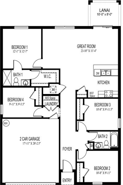 2D floor plan layout for the Freeport by D.R. Horton in LaBelle Homes, Lehigh Acres, FL (Image 2).