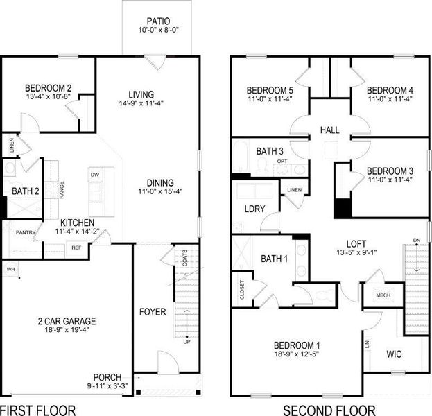 2D floor plan layout of this home in Evergreen Landing, Rossville, GA (Image 2).