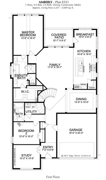 2D floor plan layout for the Amberly by Landon Homes in East Village - Classic Series, Frisco, TX (Image 3).