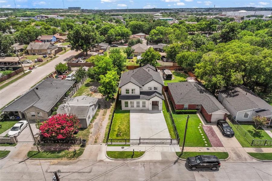 Aerial perspective of suburban area Aerial perspective of suburban area