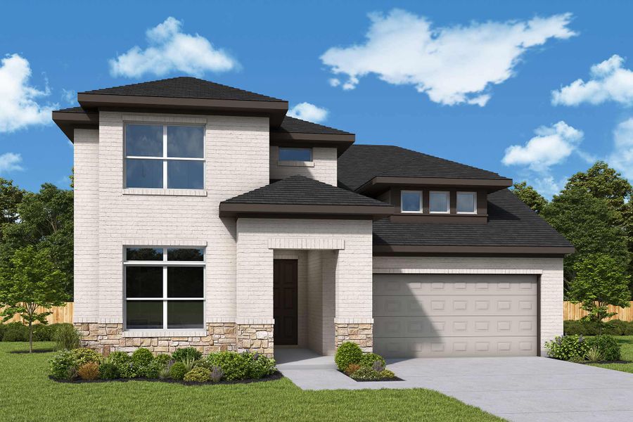 Representative exterior photo of a completed home built from the The Myrtle by David Weekley Homes in Flat Creek, Castroville, TX (Image 2).
