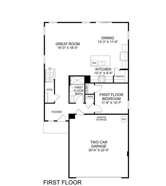 2D floor plan layout for the Woodford by Ryan Homes in Oakwood Trace, Union City, GA (Image 2).