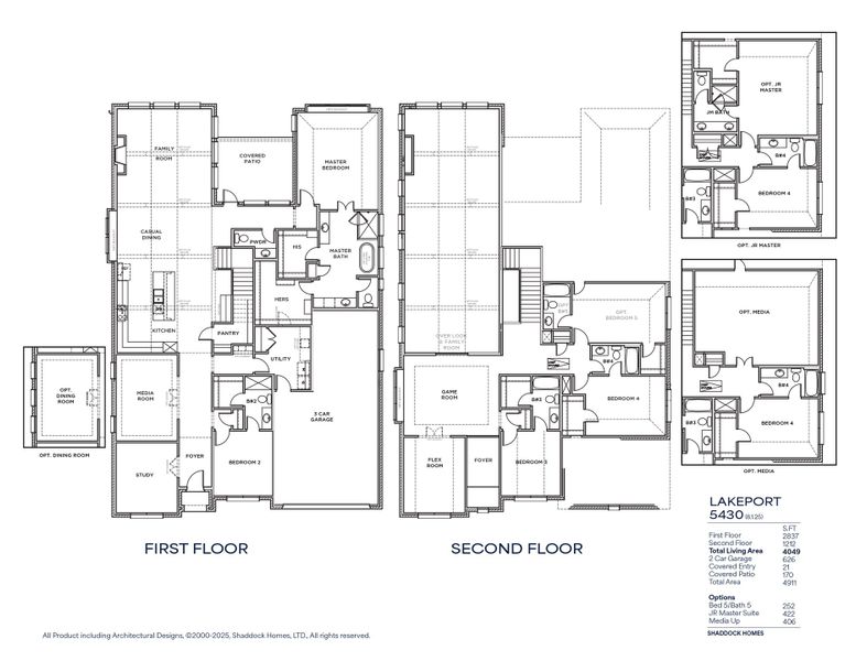 2D floor plan layout for the Lakeport - SH 5430 by Shaddock Homes in Custer Ridge Estates, Allen, TX (Image 3).