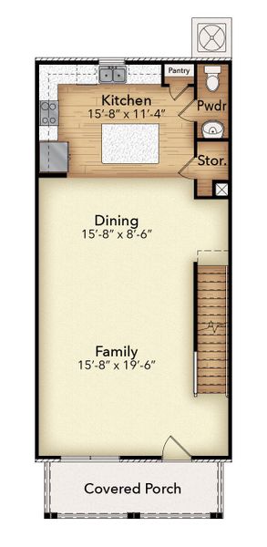 2D floor plan layout for the Ingram Rowhome by Parkside Builders in Anderson Park, Hendersonville, TN (Image 6).
