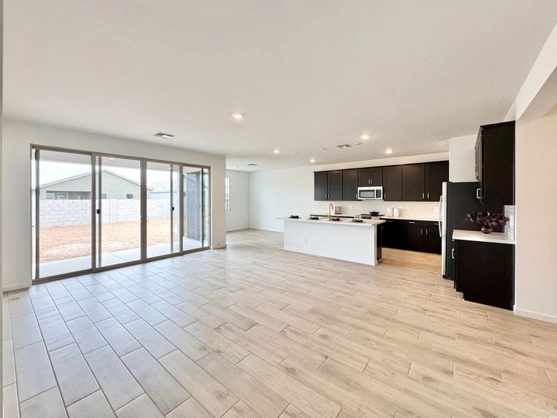 Great room, kitchen and dining