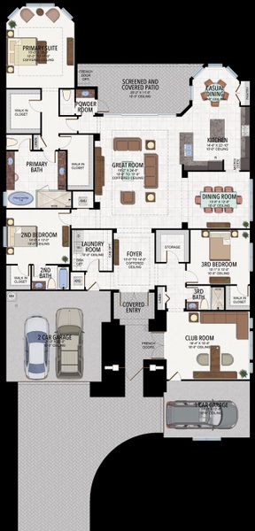 2D floor plan layout for the Carlyle by GL Homes in Valencia Parc at Riverland, Port St. Lucie, FL (Image 4).