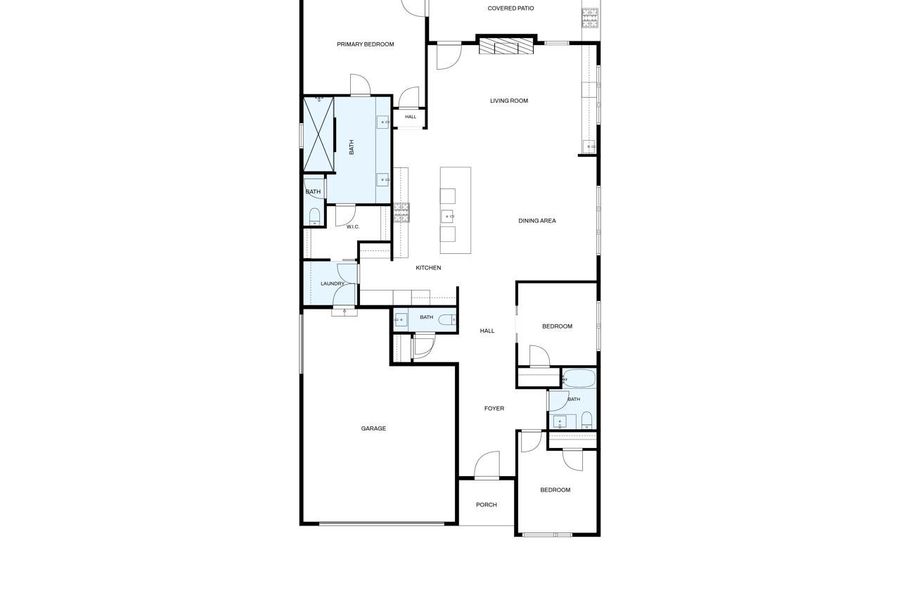 An intuitive single-story layout optimizes flow between the central living spaces and private bedrooms. An intuitive single-story layout optimizes flow between the central living spaces and private bedrooms.