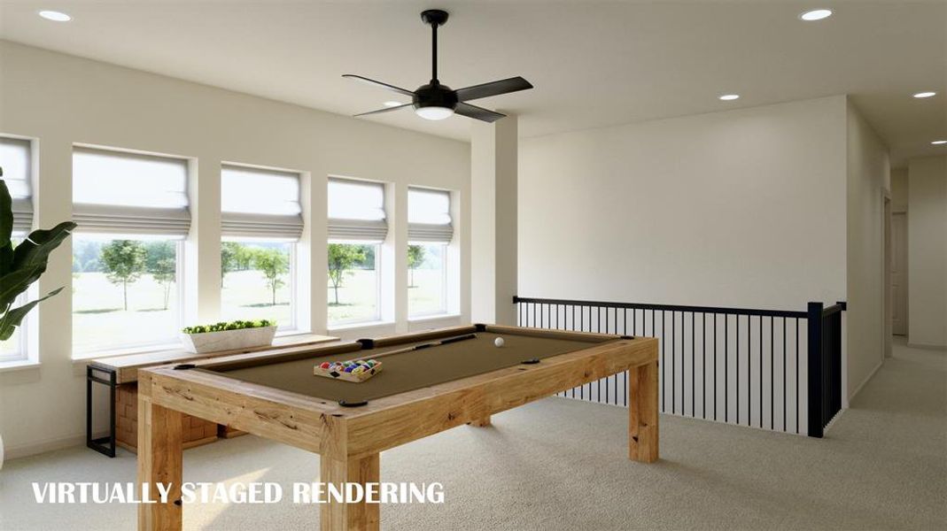 This light filled game room is the perfect place to great family fun time!  VIRTUALLY STAGED RENDERING