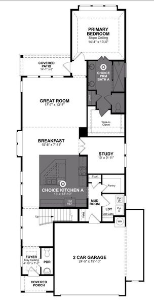 2D floor plan layout for the Sheffield by Beazer Homes in Arabella on the Prairie: Signature Collection, Richmond, TX (Image 7).