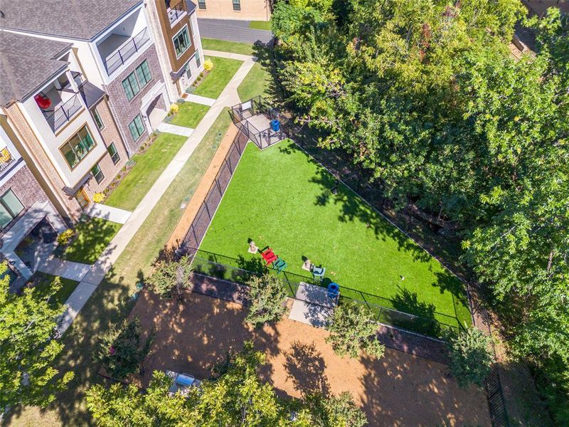 This aerial view show the neighborhood dog park, which is just a short walk from 8202 Manoa Drive.