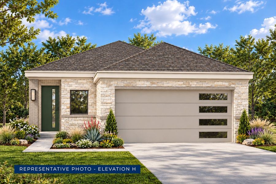 Representative exterior photo of a completed home built from the Hamilton F by First Texas Homes in The Meadows, Denton, TX (Image 10).