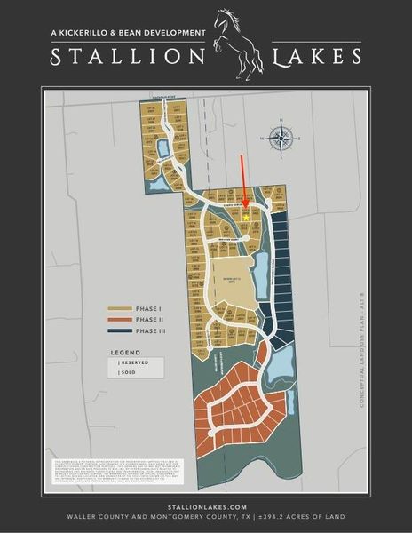 A location map showing where the homesite sits within Stallion Lakes, including proximity to lakes, green space, and community amenities. The illustration highlights the neighborhood’s thoughtful master-planned design. A quick reference point for understanding the community layout.
