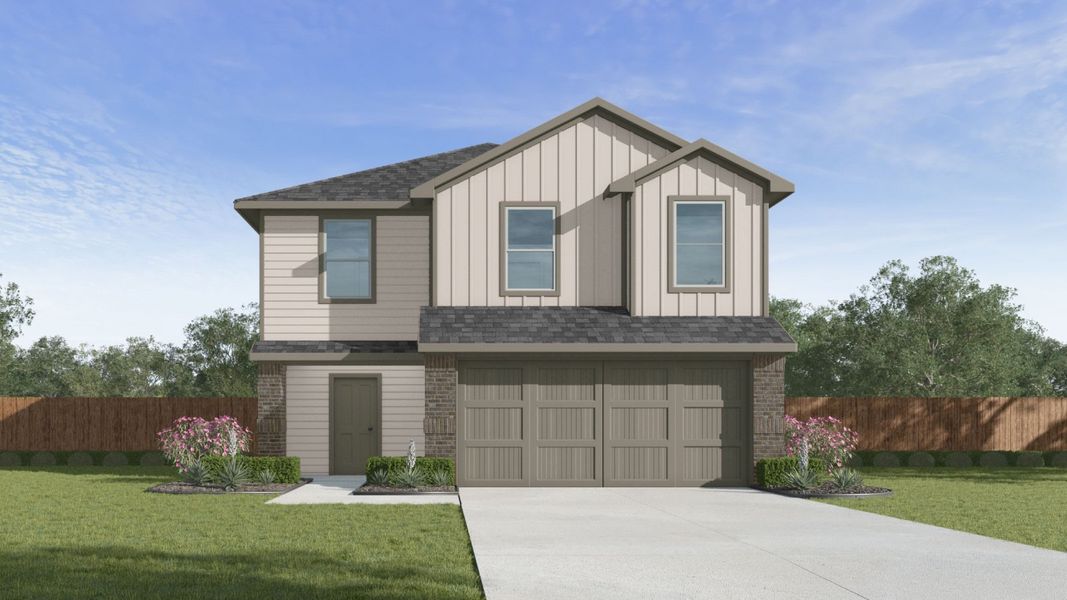 Representative exterior photo of a completed home built from the The Franklin by D.R. Horton in Lantana, Lockhart, TX (Image 20).