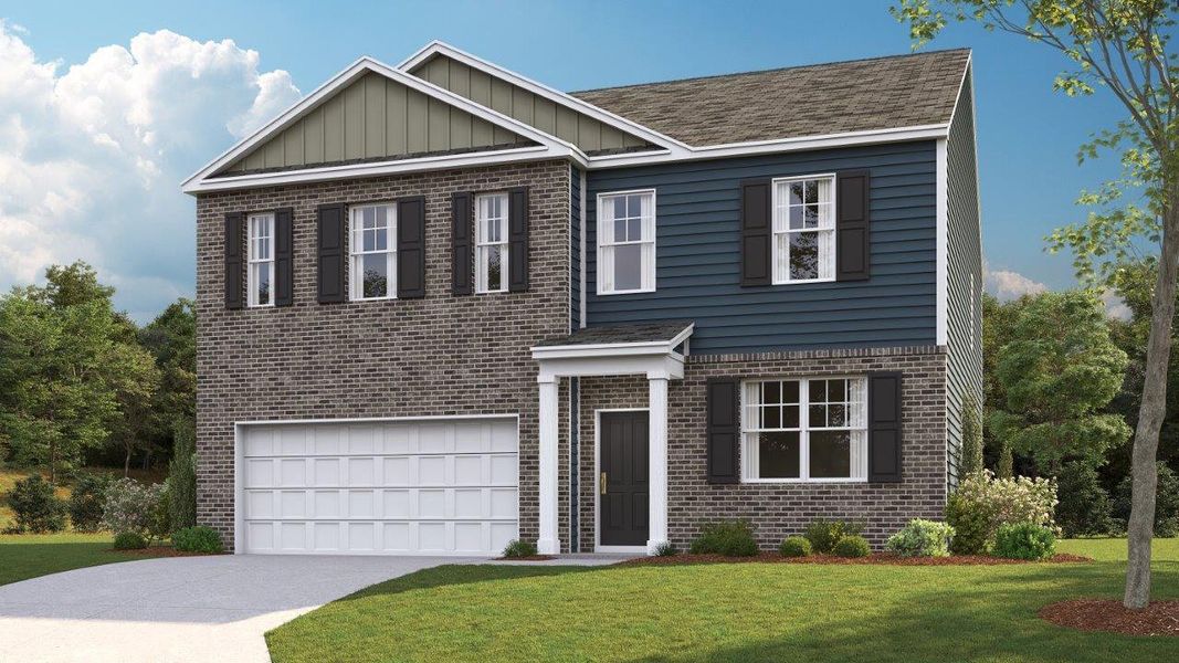 Representative exterior photo of a completed home built from the Hanover by D.R. Horton in Price's Crossing, LaFayette, GA (Image 2). Representative exterior photo of a completed home built from the Hanover by D.R. Horton in Price's Crossing, LaFayette, GA (Image 2).