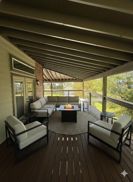 The balcony is very spacious and able to accommodate several seating areas in the front and side of the house. *virtually staged*