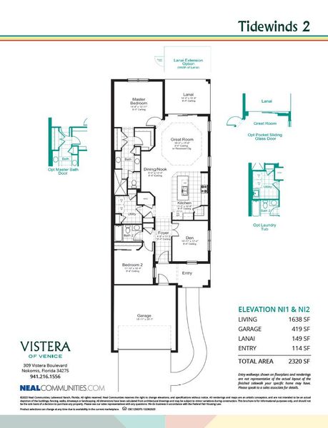 2D floor plan layout for the Tidewinds 2 by Neal Communities in Vistera of Venice, Venice, FL (Image 5).