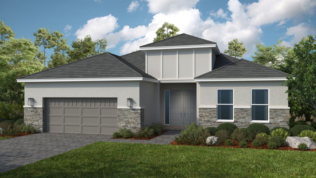 Representative exterior photo of a completed home built from the Pallazio by Taylor Morrison in Center Lake Ranch Community Group Page, St. Cloud, FL (Image 21).