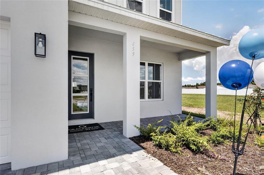 Exterior details and patio area of a home in Gracewater at Sarasota, Sarasota (Image 3).