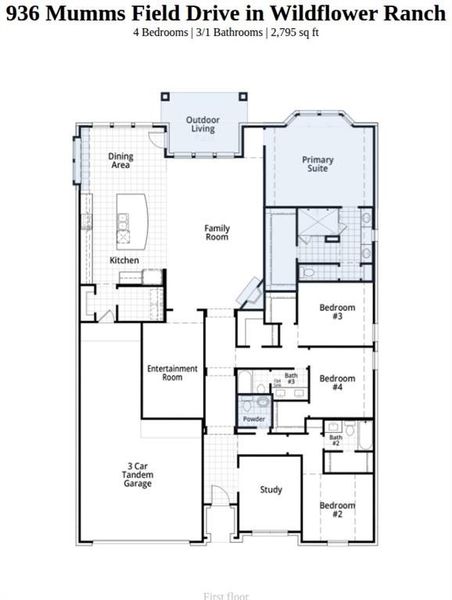 2D floor plan layout of this home in Wildflower Ranch, Dish, TX (Image 4).