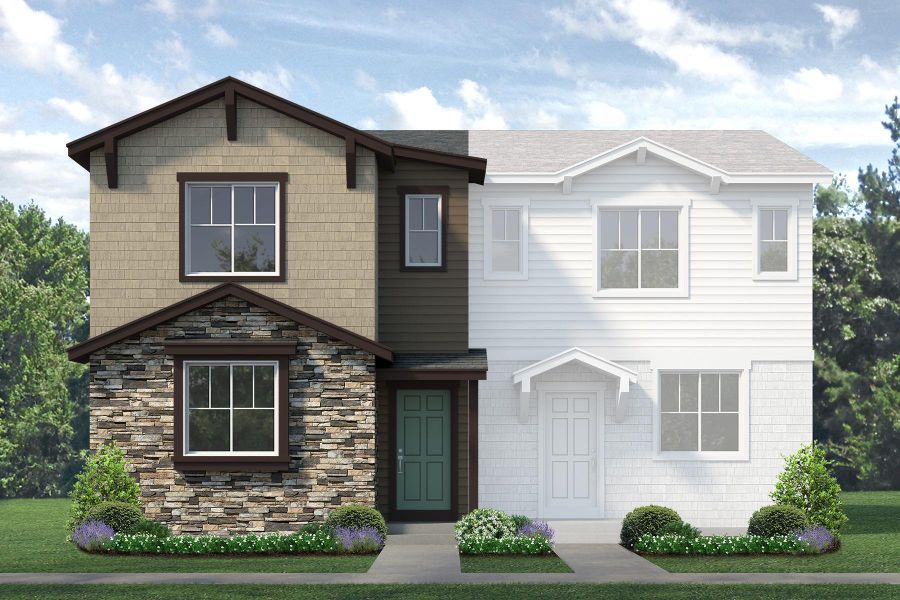 Representative exterior photo of a completed home built from the Acadia by Risewell Homes in Pintail Commons at Johnstown Village, Johnstown, CO (Image 25). Representative exterior photo of a completed home built from the Acadia by Risewell Homes in Pintail Commons at Johnstown Village, Johnstown, CO (Image 25).