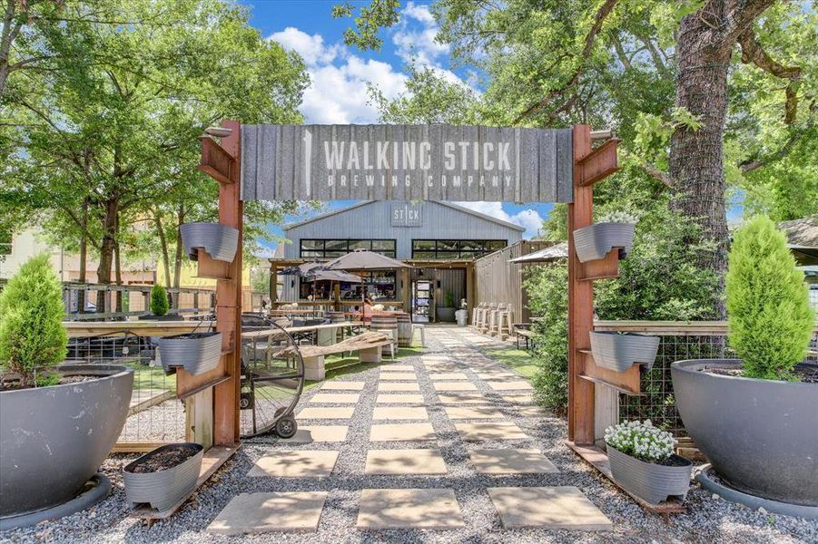 The Walking Stick  Brewing Company is a fun neighborhood place to relax and spend time with friends.  The brewery is a blend of "Distressed Houston Industrial" with "Alpine Colorado", a nod to both it's owners.  Fun events are happening almost every night of the week.