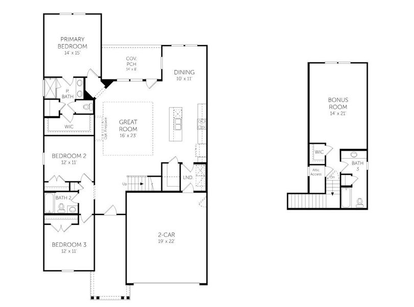 2D floor plan layout for the Camden w/ Bonus - Single Family Homes by Dream Finders Homes in The Settlement, Simpsonville, SC (Image 3).