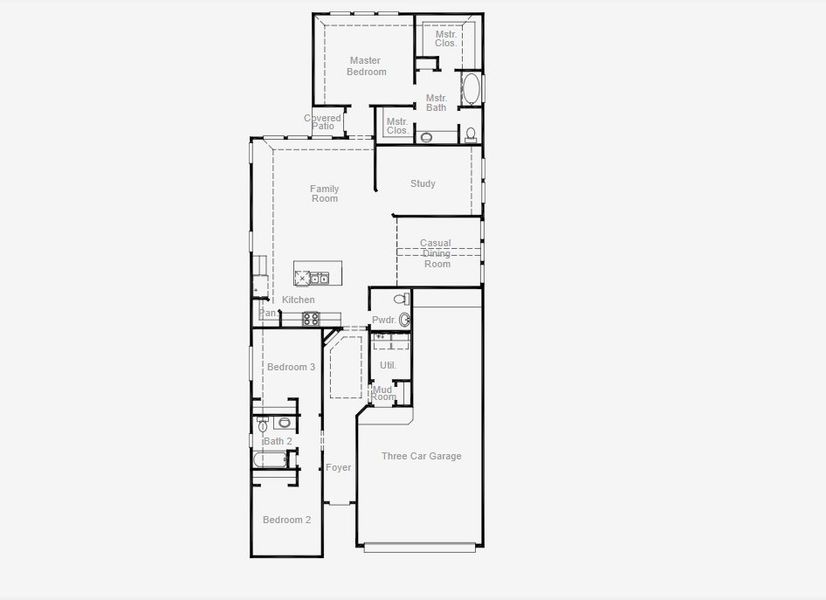 2D floor plan layout of this home in The Highlands 45', Porter, TX (Image 3).