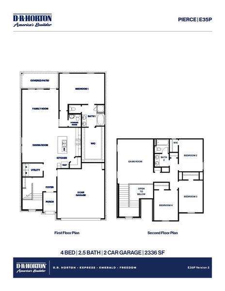 2D floor plan layout for the Pierce by D.R. Horton in Sunterra Lakes, Brookshire, TX (Image 3). 2D floor plan layout for the Pierce by D.R. Horton in Sunterra Lakes, Brookshire, TX (Image 3).