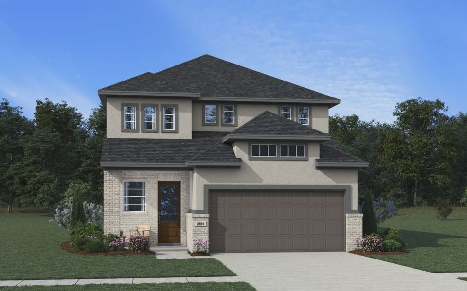 Representative exterior photo of a completed home built from the Portofino by Chesmar Homes in Sunterra, Katy, TX (Image 10). Representative exterior photo of a completed home built from the Portofino by Chesmar Homes in Sunterra, Katy, TX (Image 10).
