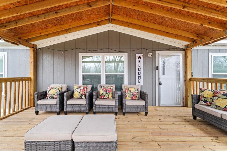 Wooden terrace with outdoor seating