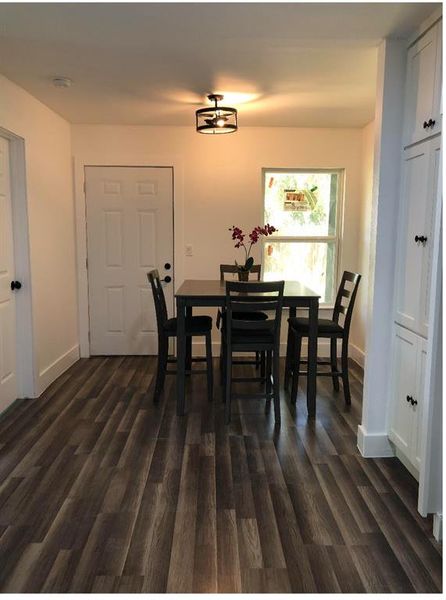 Dining area featuring dark hardwood / wood-style flooring