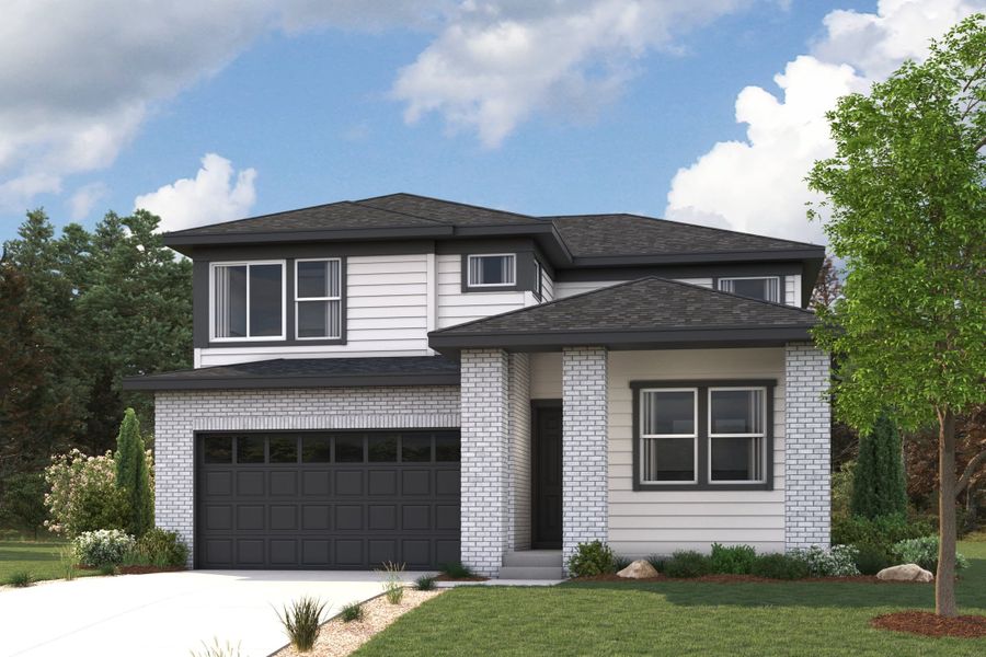 Front exterior of a new home in Brighton Crossings, Brighton, CO, highlighting curb appeal (Image 1). Front exterior of a new home in Brighton Crossings, Brighton, CO, highlighting curb appeal (Image 1).