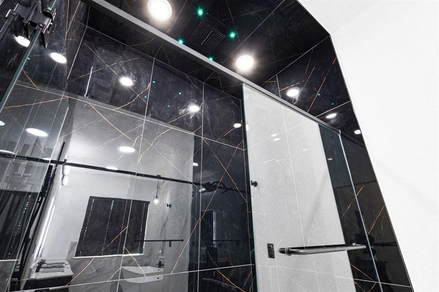 Bathroom view of tiled shower