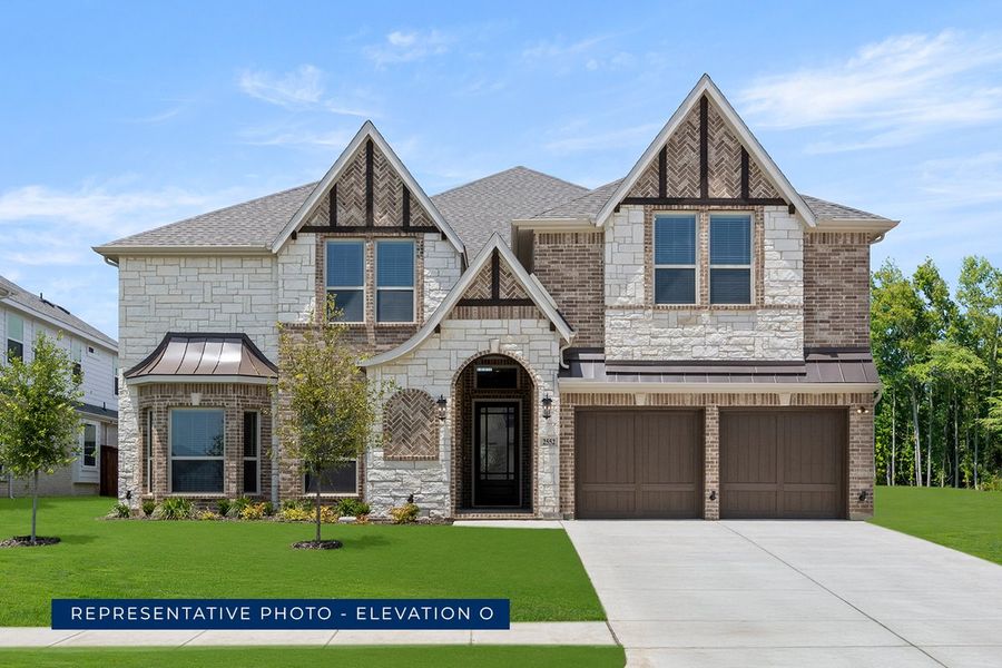 Representative exterior photo of a completed home built from the Brentwood 3F (w/Media) by First Texas Homes in The Bluffs, Celina, TX (Image 19). Representative exterior photo of a completed home built from the Brentwood 3F (w/Media) by First Texas Homes in The Bluffs, Celina, TX (Image 19).