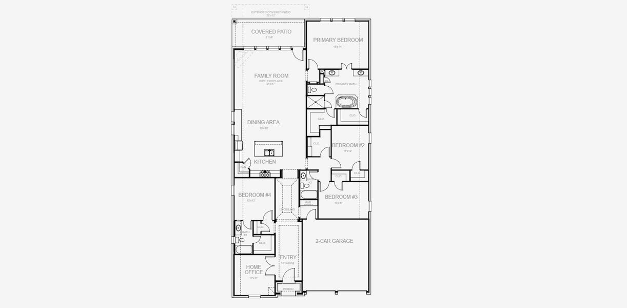 2D floor plan layout for the 2504W by Perry Homes in Ramble, Celina, TX (Image 5).