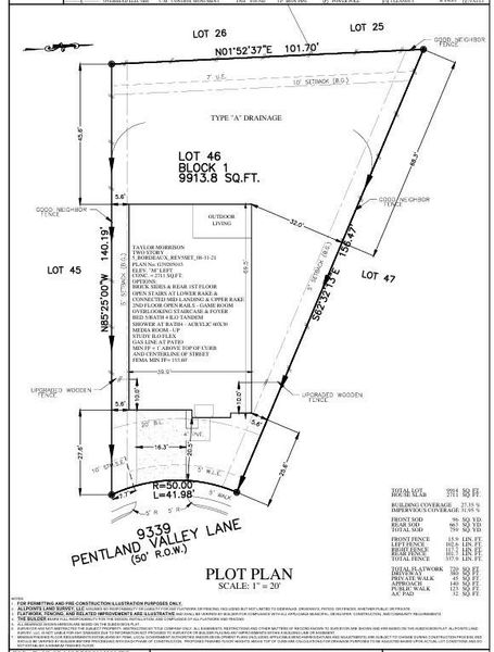9339 Pentland Valley Lane Preliminary Plot Plan