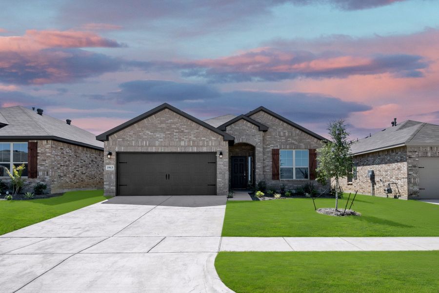 Front exterior of a new home in Baker Farms, Cleburne, TX, highlighting curb appeal (Image 1). Front exterior of a new home in Baker Farms, Cleburne, TX, highlighting curb appeal (Image 1).