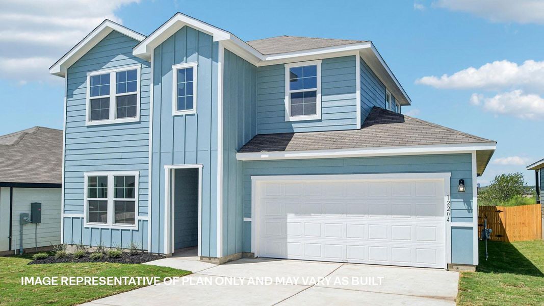 Representative exterior photo of a completed home built from the The Naples by D.R. Horton in Durango, Mustang Ridge, TX (Image 21).