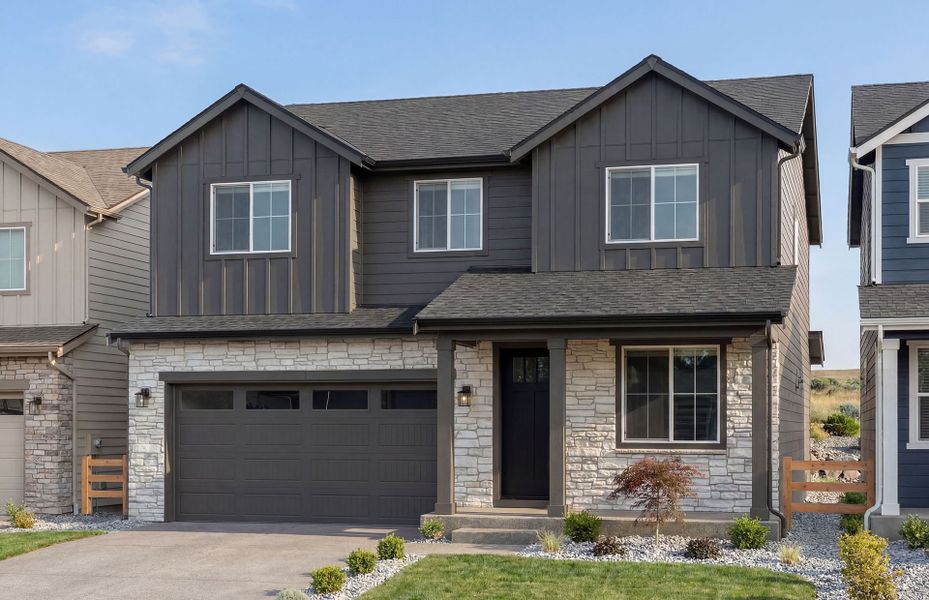 Representative exterior photo of a completed home built from the Sandalwood by Pulte Homes in Strata, Dacono, CO (Image 2). Representative exterior photo of a completed home built from the Sandalwood by Pulte Homes in Strata, Dacono, CO (Image 2).