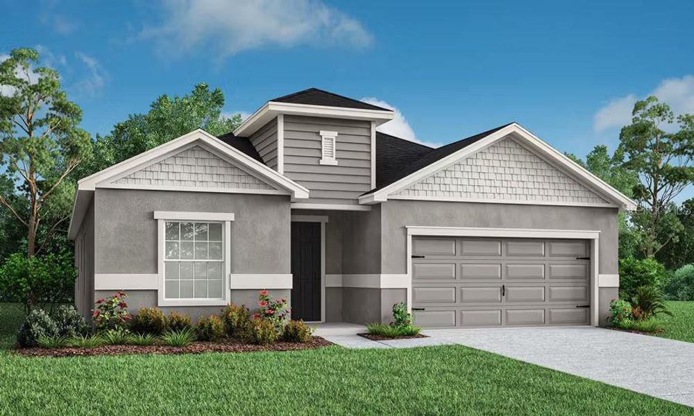 Front exterior of a new home in The Crossings - Single-Family Homes, St. Cloud, FL, highlighting curb appeal (Image 2).