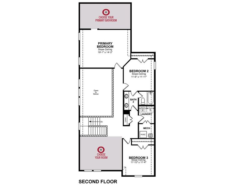 2D floor plan layout for the Whitney by Beazer Homes in Treeline, Justin, TX (Image 4).