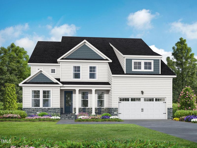 Front exterior of a new home in Laneridge Estates, Raleigh, NC, highlighting curb appeal (Image 1).