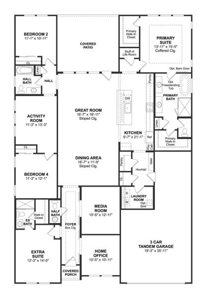2D floor plan layout for the Geneva by K. Hovnanian® Homes in East Meadows Place, Deer Park, TX (Image 3).