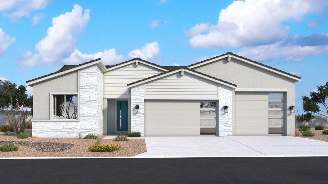 Representative exterior photo of a completed home built from the Canyon by DRB Homes in Windrose, Waddell, AZ (Image 3).