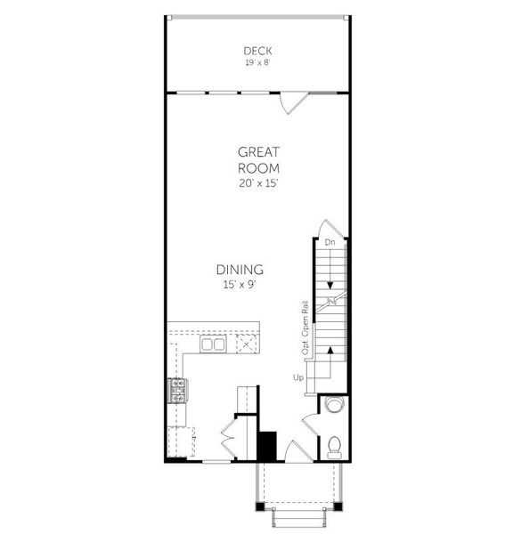 2D floor plan layout for the Mitchell + Basement - Townhomes by Dream Finders Homes in The Settlement, Simpsonville, SC (Image 4).