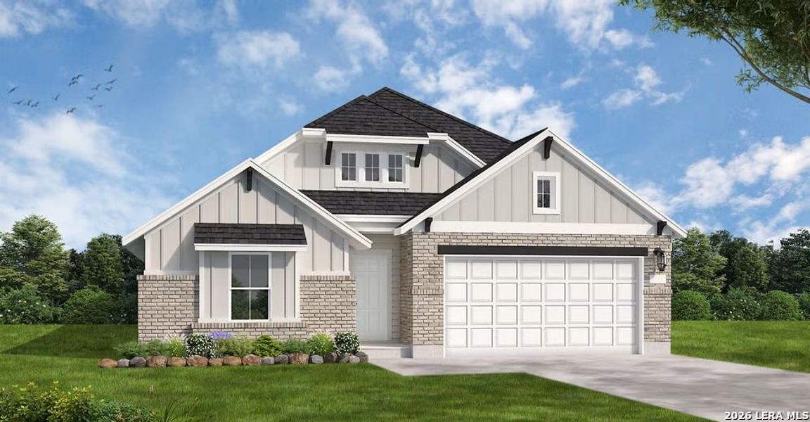 Front exterior of a new home in The Parklands, Schertz, TX, highlighting curb appeal (Image 1). Front exterior of a new home in The Parklands, Schertz, TX, highlighting curb appeal (Image 1).