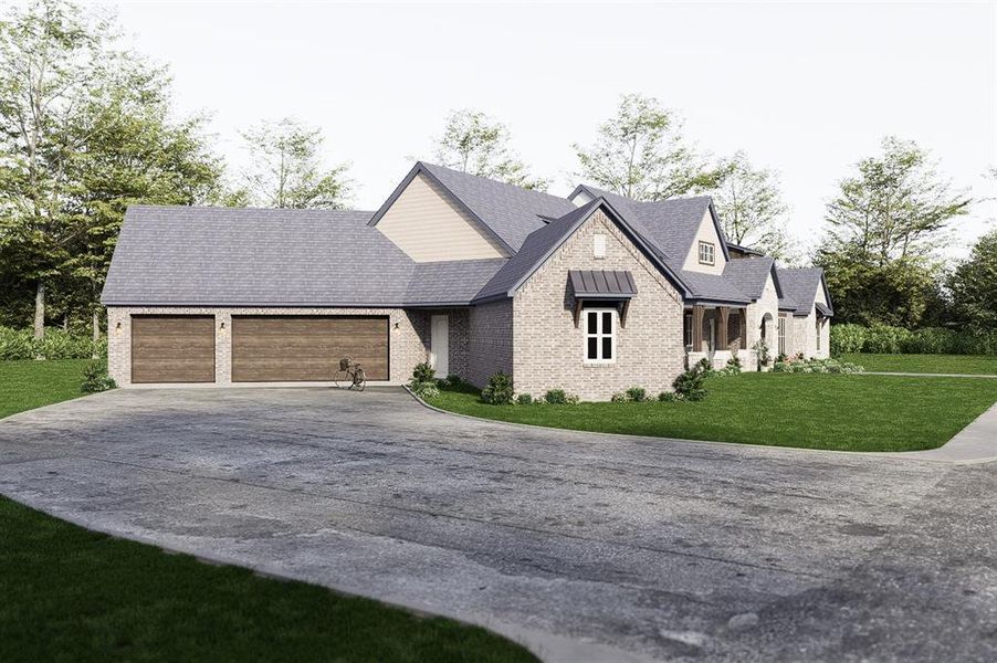 View of front facade featuring a garage and a front yard
- Architectural Rendering